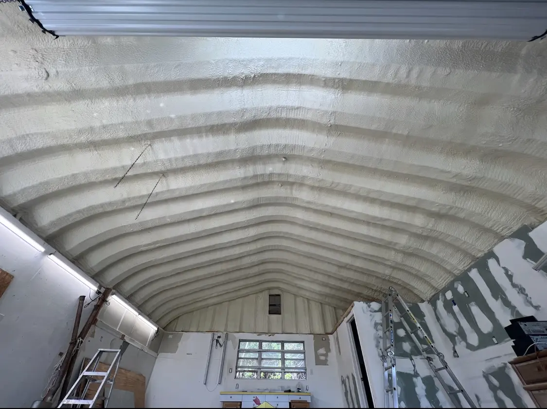 Spray polyurethane foam applied to the underside of a metal roof deck in Boyes Hot Springs